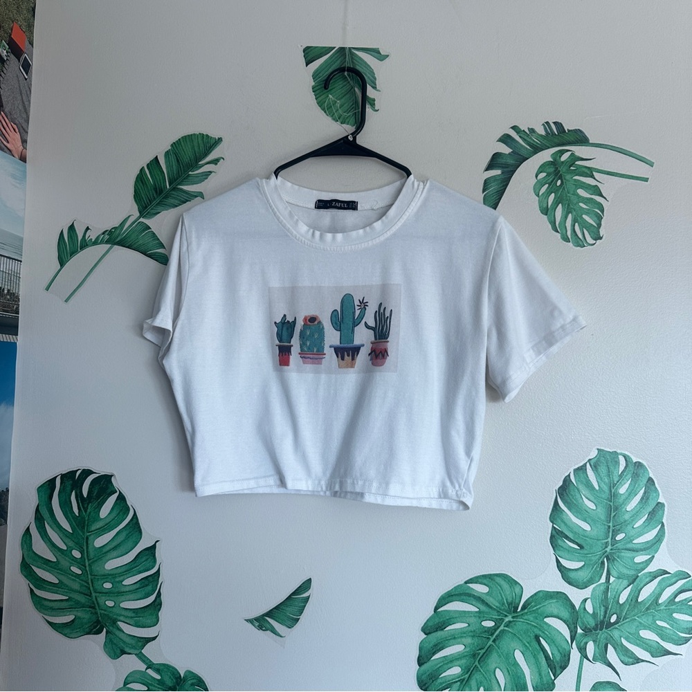 Zaful Cactus White Cropped Top